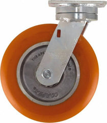 Caster Connection - 8" Diam x 2" Wide x 9-1/2" OAH Top Plate Mount Swivel Caster - Polyurethane on Aluminum, 1,200 Lb Capacity, Sealed Precision Ball Bearing, 4 x 4-1/2" Plate - Exact Tooling
