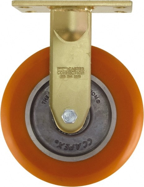 Caster Connection - 8" Diam x 2" Wide x 10-1/8" OAH Top Plate Mount Rigid Caster - Polyurethane on Aluminum, 1,200 Lb Capacity, Sealed Precision Ball Bearing, 4-1/2 x 6-1/4" Plate - Exact Tooling