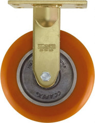 Caster Connection - 8" Diam x 2" Wide x 10-1/8" OAH Top Plate Mount Rigid Caster - Polyurethane on Aluminum, 1,200 Lb Capacity, Sealed Precision Ball Bearing, 4-1/2 x 6-1/4" Plate - Exact Tooling