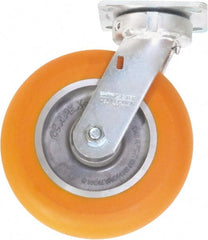 Caster Connection - 8" Diam x 2" Wide x 9-1/2" OAH Top Plate Mount Swivel Caster - Polyurethane on Aluminum, 1,200 Lb Capacity, Sealed Precision Ball Bearing, 4 x 4-1/2" Plate - Exact Tooling