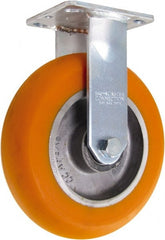 Caster Connection - 8" Diam x 2" Wide x 9-1/2" OAH Top Plate Mount Rigid Caster - Polyurethane on Aluminum, 1,200 Lb Capacity, Sealed Precision Ball Bearing, 4 x 4-1/2" Plate - Exact Tooling