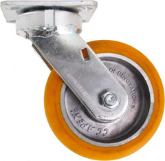 Caster Connection - 6" Diam x 2" Wide x 7-1/2" OAH Top Plate Mount Swivel Caster - Polyurethane on Aluminum, 1,000 Lb Capacity, Sealed Precision Ball Bearing, 4 x 4-1/2" Plate - Exact Tooling