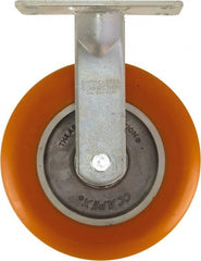 Caster Connection - 8" Diam x 2" Wide x 10-1/8" OAH Top Plate Mount Rigid Caster - Polyurethane on Aluminum, 1,200 Lb Capacity, Sealed Precision Ball Bearing, 4-1/2 x 6-1/4" Plate - Exact Tooling