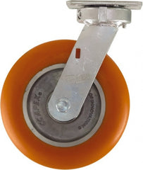 Caster Connection - 8" Diam x 2" Wide x 10-1/8" OAH Top Plate Mount Swivel Caster - Polyurethane on Aluminum, 1,200 Lb Capacity, Sealed Precision Ball Bearing, 4 x 4-1/2" Plate - Exact Tooling