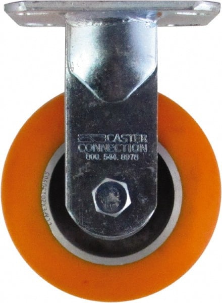 Caster Connection - 5" Diam x 2" Wide x 6-1/2" OAH Top Plate Mount Rigid Caster - Polyurethane on Aluminum, 750 Lb Capacity, Sealed Precision Ball Bearing, 4 x 4-1/2" Plate - Exact Tooling