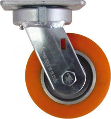Caster Connection - 5" Diam x 2" Wide x 6-1/2" OAH Top Plate Mount Swivel Caster - Polyurethane on Aluminum, 750 Lb Capacity, Sealed Precision Ball Bearing, 4 x 4-1/2" Plate - Exact Tooling