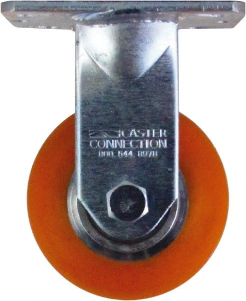 Caster Connection - 4" Diam x 2" Wide x 5-5/8" OAH Top Plate Mount Rigid Caster - Polyurethane, 700 Lb Capacity, Sealed Precision Ball Bearing, 4 x 4-1/2" Plate - Exact Tooling