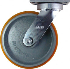 Caster Connection - 10" Diam x 3" Wide x 11-1/2" OAH Top Plate Mount Swivel Caster - Polyurethane on Iron, 2,750 Lb Capacity, Sealed Precision Ball Bearing, 4-1/2 x 6-1/4" Plate - Exact Tooling