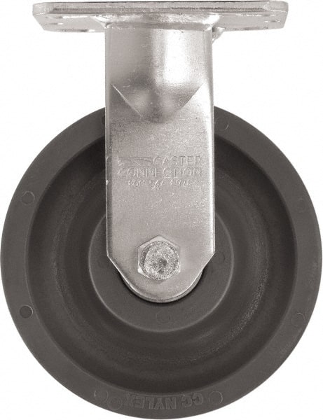 Caster Connection - 6" Diam x 2" Wide x 7-1/2" OAH Top Plate Mount Rigid Caster - High Grade Nylon, 1,500 Lb Capacity, Sealed Precision Ball Bearing, 4 x 4-1/2" Plate - Exact Tooling