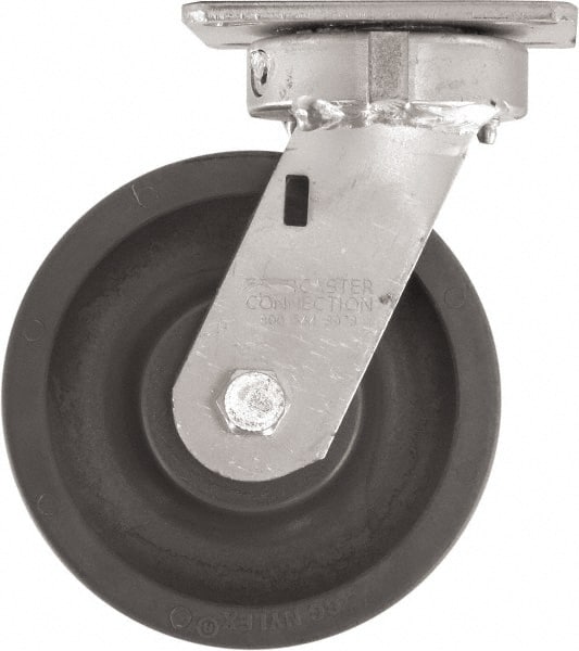 Caster Connection - 6" Diam x 2" Wide x 7-1/2" OAH Top Plate Mount Swivel Caster - High Grade Nylon, 1,500 Lb Capacity, Sealed Precision Ball Bearing, 4 x 4-1/2" Plate - Exact Tooling