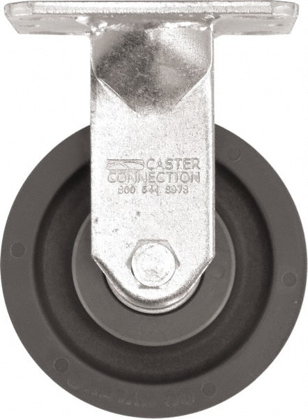 Caster Connection - 5" Diam x 2" Wide x 6-1/2" OAH Top Plate Mount Rigid Caster - High Grade Nylon, 1,200 Lb Capacity, Sealed Precision Ball Bearing, 4 x 4-1/2" Plate - Exact Tooling