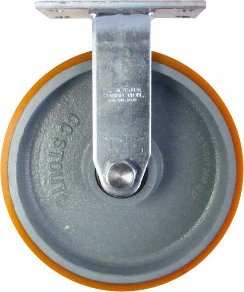 Caster Connection - 10" Diam x 3" Wide x 11-1/2" OAH Top Plate Mount Rigid Caster - Polyurethane on Iron, 2,750 Lb Capacity, Sealed Precision Ball Bearing, 4-1/2 x 6-1/4" Plate - Exact Tooling