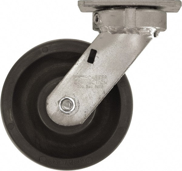 Caster Connection - 6" Diam x 2" Wide x 7-1/2" OAH Top Plate Mount Swivel Caster - High Grade Nylon, 1,500 Lb Capacity, Sealed Precision Ball Bearing, 4 x 4-1/2" Plate - Exact Tooling