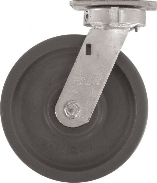 Caster Connection - 8" Diam x 2" Wide x 9-1/2" OAH Top Plate Mount Swivel Caster - High Grade Nylon, 2,000 Lb Capacity, Sealed Precision Ball Bearing, 4 x 4-1/2" Plate - Exact Tooling