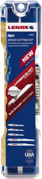 Lenox - 5 Piece, 6" to 9" Long x 0.04" Thick, Bi-Metal Reciprocating Saw Blade Set - Straight Profile, 6 to 6 Teeth per Inch, Toothed Edge - Exact Tooling