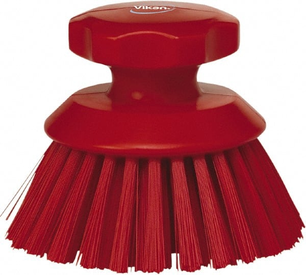 Vikan - 1-1/2" Bristle Length, Polyester Food Service Brush - 3-3/4" Long x 5" Wide Head, 5" OAL, Red, Polypropylene Block - Exact Tooling
