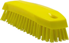 Vikan - 1" Bristle Length, Polyester Scrub Brush - 6-1/4" Long x 7" Wide Head, 7" OAL, Yellow, Polypropylene Block - Exact Tooling