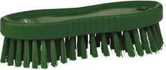 Vikan - 1" Bristle Length, Polyester Scrub Brush - 6-1/4" Long x 7" Wide Head, 7" OAL, Green, Polypropylene Block - Exact Tooling