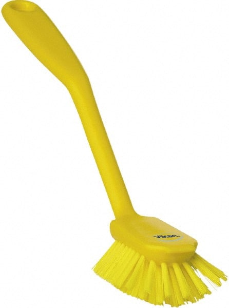 Vikan - 1" Bristle Length, Polyester Food Service Brush - 2-11/16" Long x 1" Wide Head, 10-1/2" OAL, Yellow, Polypropylene Block - Exact Tooling