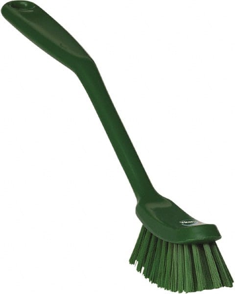 Vikan - 1" Bristle Length, Polyester Food Service Brush - 2-7/8" Long x 1" Wide Head, 11" OAL, Green, Polypropylene Block - Exact Tooling