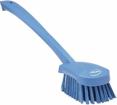 Vikan - 1.3" Bristle Length, Polyester Scrub Brush - 4" Long x 2-3/4" Wide Head, 15-3/4" OAL, Blue, Polypropylene Block - Exact Tooling