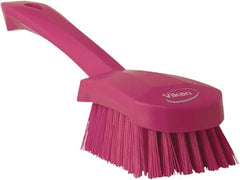 Vikan - 1.3" Bristle Length, Polyester Scrub Brush - 4-1/4" Long x 2-3/4" Wide Head, 10" OAL, Pink, Polypropylene Block - Exact Tooling