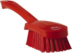 Vikan - 1.3" Bristle Length, Polyester Scrub Brush - 4-1/4" Long x 2-3/4" Wide Head, 10" OAL, Red, Polypropylene Block - Exact Tooling