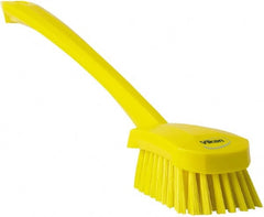 Vikan - 1.3" Bristle Length, Polyester Scrub Brush - 4" Long x 2-3/4" Wide Head, 15-3/4" OAL, Yellow, Polypropylene Block - Exact Tooling