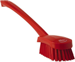 Vikan - 1.3" Bristle Length, Polyester Scrub Brush - 4" Long x 2-3/4" Wide Head, 15-3/4" OAL, Red, Polypropylene Block - Exact Tooling
