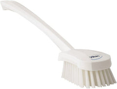 Vikan - 1.3" Bristle Length, Polyester Scrub Brush - 4" Long x 2-3/4" Wide Head, 15-3/4" OAL, White, Polypropylene Block - Exact Tooling