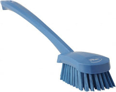 Vikan - 1.3" Bristle Length, Polyester Scrub Brush - 4" Long x 2-3/4" Wide Head, 15-3/4" OAL, Blue, Polypropylene Block - Exact Tooling