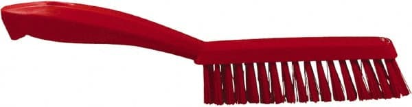 Vikan - 1.3" Bristle Length, Polyester Scrub Brush - 5-7/8" Long x 0.8" Wide Head, 11.2" OAL, Red, Polypropylene Block - Exact Tooling