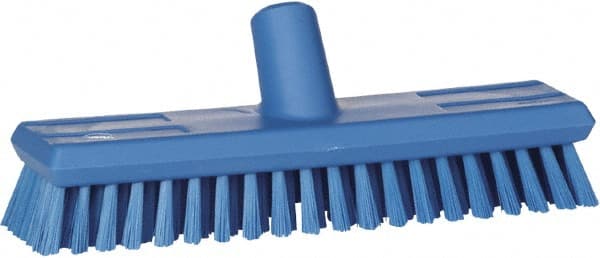 Vikan - 1.3" Bristle Length, Polyester Scrub Brush - 10-3/4" Long x 2-1/2" Wide Head, 11" OAL, European Threaded Handle, Blue, Polypropylene Block - Exact Tooling