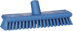 Vikan - 1.3" Bristle Length, Polyester Scrub Brush - 10-3/4" Long x 2-1/2" Wide Head, 11" OAL, European Threaded Handle, Blue, Polypropylene Block - Exact Tooling