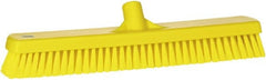 Vikan - 1.8" Bristle Length, Polyester Scrub Brush - 18" Long x 2-1/2" Wide Head, 19" OAL, European Threaded Handle, Yellow, Polypropylene Block - Exact Tooling