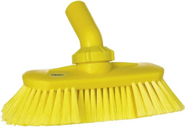Vikan - 1-1/2" Bristle Length, Polyester Wash Brush - 7-3/4" Long x 3" Wide Head, 8" OAL, European Threaded Handle, Yellow, Polypropylene Block, Flagged - Exact Tooling