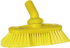 Vikan - 1-1/2" Bristle Length, Polyester Wash Brush - 7-3/4" Long x 3" Wide Head, 8" OAL, European Threaded Handle, Yellow, Polypropylene Block, Flagged - Exact Tooling