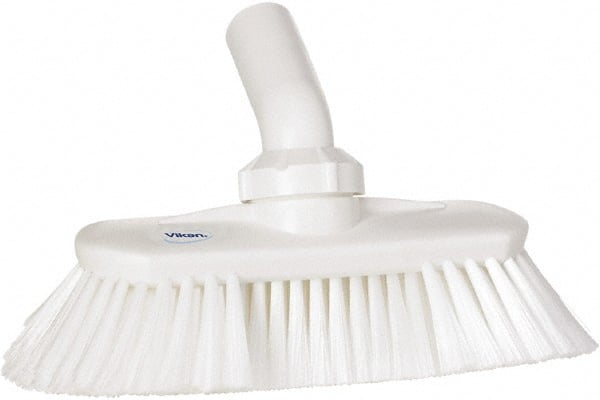 Vikan - 1-1/2" Bristle Length, Polyester Wash Brush - 7-3/4" Long x 3" Wide Head, 8" OAL, European Threaded Handle, White, Polypropylene Block, Flagged - Exact Tooling