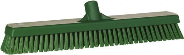 Vikan - 1.8" Bristle Length, Polyester Scrub Brush - 18" Long x 2-1/2" Wide Head, 19" OAL, European Threaded Handle, Green, Polypropylene Block - Exact Tooling