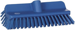 Vikan - 1-1/2" Bristle Length, Polyester Cleaning & Finishing Brush - 9-5/8" Long x 5" Wide Head, 10" OAL, European Threaded Handle, Blue, Polypropylene Block - Exact Tooling