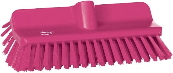 Vikan - 1-1/2" Bristle Length, Polyester Cleaning & Finishing Brush - 9-5/8" Long x 2-3/4" Wide Head, 10" OAL, European Threaded Handle, Pink, Polypropylene Block - Exact Tooling