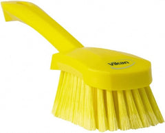 Vikan - 1.8" Bristle Length, Polyester Scrub Brush - 4-1/4" Long x 2-3/4" Wide Head, 10" OAL, Yellow, Polypropylene Block, Flagged - Exact Tooling