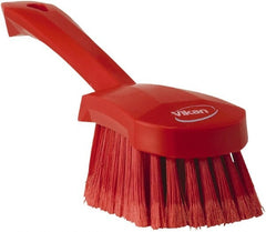 Vikan - 1.8" Bristle Length, Polyester Scrub Brush - 4-1/4" Long x 2-3/4" Wide Head, 10" OAL, Red, Polypropylene Block, Flagged - Exact Tooling