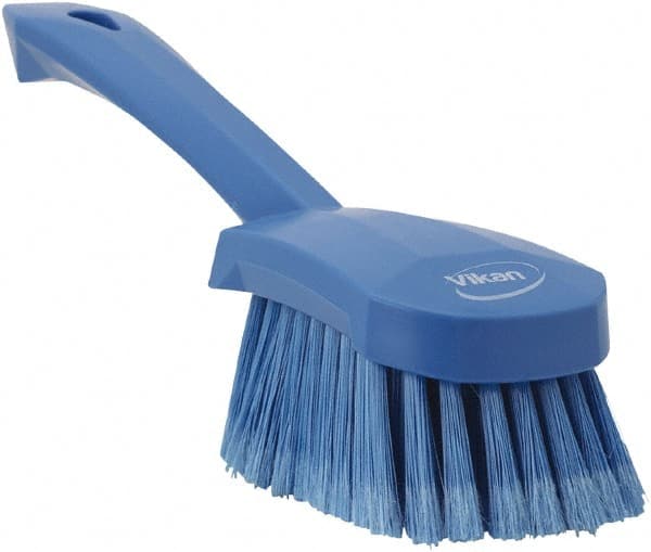 Vikan - 1.8" Bristle Length, Polyester Scrub Brush - 4-1/4" Long x 2-3/4" Wide Head, 10" OAL, Blue, Polypropylene Block, Flagged - Exact Tooling