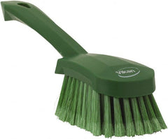 Vikan - 1.8" Bristle Length, Polyester Scrub Brush - 4-1/4" Long x 2-3/4" Wide Head, 10" OAL, Green, Polypropylene Block, Flagged - Exact Tooling