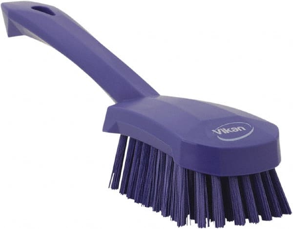 Vikan - 1.3" Bristle Length, Polyester Scrub Brush - 4-1/4" Long x 2-3/4" Wide Head, 10" OAL, Purple, Polypropylene Block - Exact Tooling