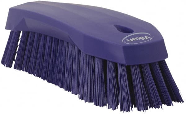 Vikan - 1.3" Bristle Length, Polyester Utility Scrub Brush - 7" Long x 3" Wide Head, 8" OAL, Purple, Polypropylene Block - Exact Tooling
