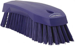 Vikan - 1.3" Bristle Length, Polyester Utility Scrub Brush - 7" Long x 3" Wide Head, 8" OAL, Purple, Polypropylene Block - Exact Tooling