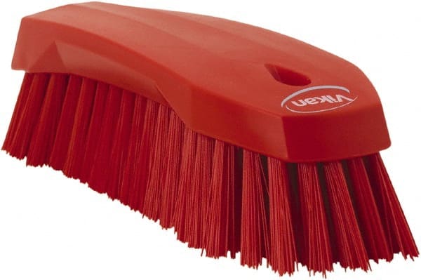 Vikan - 1.3" Bristle Length, Polyester Utility Scrub Brush - 7" Long x 3" Wide Head, 8" OAL, Red, Polypropylene Block - Exact Tooling
