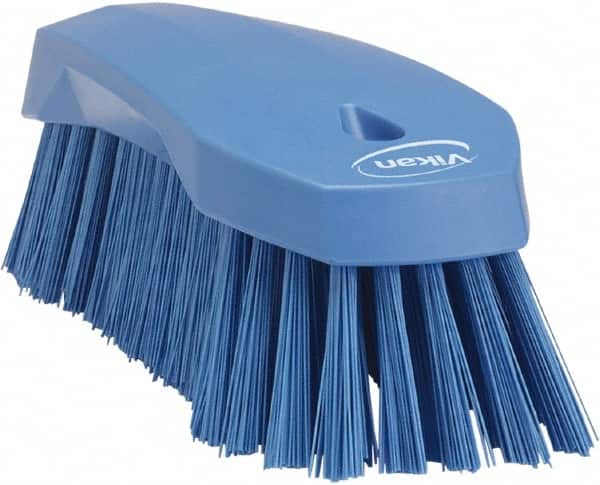 Vikan - 1.3" Bristle Length, Polyester Utility Scrub Brush - 7" Long x 3" Wide Head, 8" OAL, Blue, Polypropylene Block - Exact Tooling